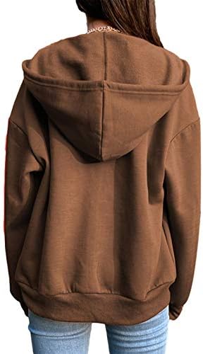 Hber жени обични долги ракави патенти нагоре џемпери y2k преголеми дуксери со јакна од улична облека со џебови