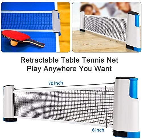 Пинг Понг сет со табела за табела за тенис и објавувања, преносни тениски табели поставени со 4 професионални лопатки за пинг -понг, 8 топки, 1 пингпонг мрежа за какви