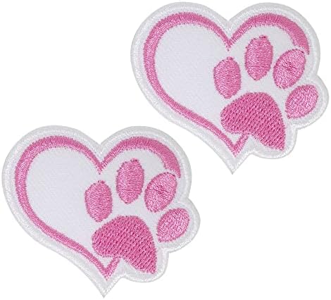 Пипомама 2 парчиња кучиња шепа loveубов срцево железо на закрпи за облека извезена апликација за лепенка шива на амблем DIY занает