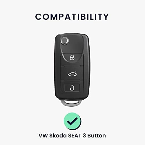 Kwmobile Клуч Покритие Компатибилен СО VW Skoda Седиште-Темно Сина/Црвена