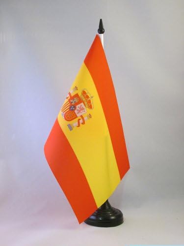 ЗНАМЕ На Аз Шпанија Знаме на Маса 5 х 8 - Шпанско Биро знаме 21 х 14 см-Црн Пластичен Стап И Основа