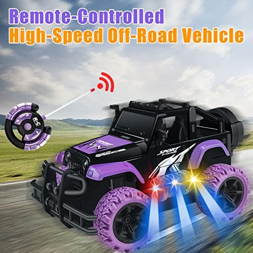 Цветање лилјани далечински управувачки автомобил RC RC Racing Cars, RC Cars for Girls Toddlers, Demdler Remote Control Jeep со LED светло,