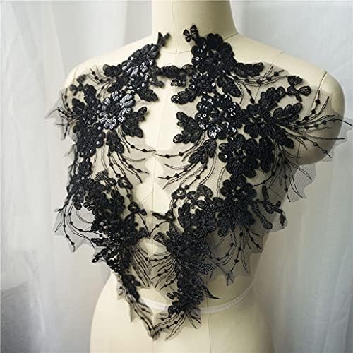 Орев 2 парчиња црна боја, цветни цвеќиња, свадбени наметка, апликации чипка ткаенина везена исеченост јака меш шива лепенка за фустан