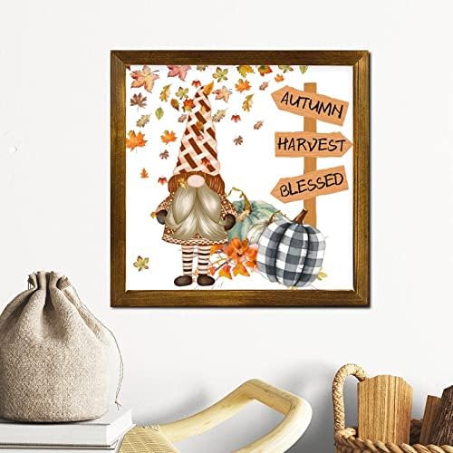 Денот на благодарноста есенска жетва благословена дрвена врамена знак гном тиква јавор остава дрво виси знак рустикална фарма vestетва дрво