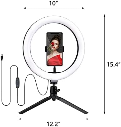 Seeress Selfie Ring Light For West W/Bluetooth Remote & Tripod Stand & Holder на телефон и USB, затемнето LED селфи светло со 3 режими