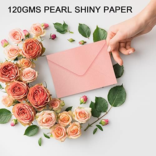 Yinuoyoujia 100 пакет A7 Pearl розови коверти, 5x7 коверти за покана, v clap покани коверти за 5x7 картички, свадби, родендени,