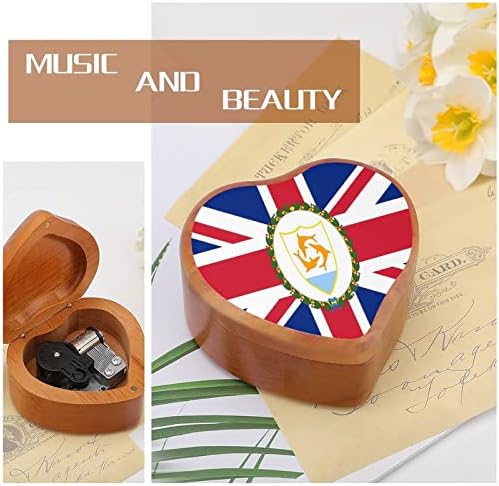 Anguilla Flag Clockwork Music Box гроздобер дрвена форма во форма на срцев кутија играчки подароци украси