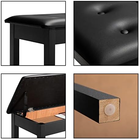 Alimorden pu кожа перница соло соло -пијано клупа столче со чување музика, тастатура за тастатура, црно, црно