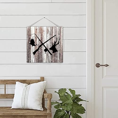 Рустикална фарма куќа дрвена палета знак на плакета за риболов и лов на подарок за лов на lубител на риболов lубител тато сопруг земја дрвена
