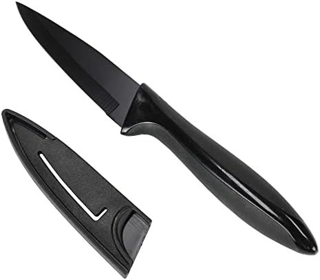 Готвач занаетчиски премија нож со обвивка, 3 инчи сечило во должина, црна боја, црна