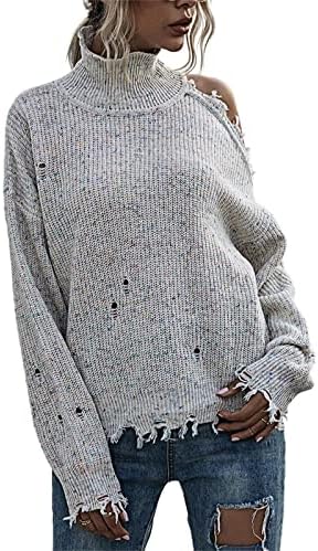 Huankенски женски женски теринг со долги ракави зимски шупливи о-вратови пуловер со долги ракави плетени џемпери случајни џемпери