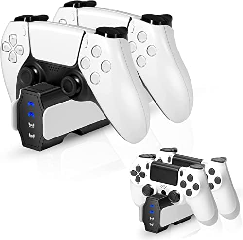 Полнач за безжични контролори на Oubang за PS5/PS4, уникатен дизајн 2 во 1 приклучок за полнач за PlayStation 5 и 4, USB-C 5V/3A Брзо полнење за полнење компатибилен со PS5/PS4 контролер