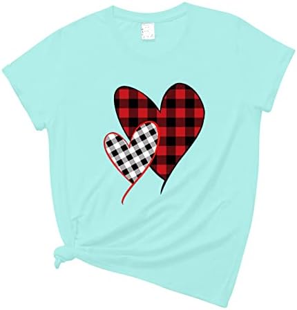 Blенски блузи и врвови модни врат Денот на в Valentубените печати маица со кратки ракави неколку маички