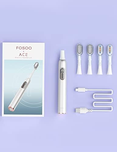 Fosoo Sonic електрична четка за заби за возрасни, 48000 VPM со голема моќност за заби со голема моќност со 4 глави со четки за четки, 3