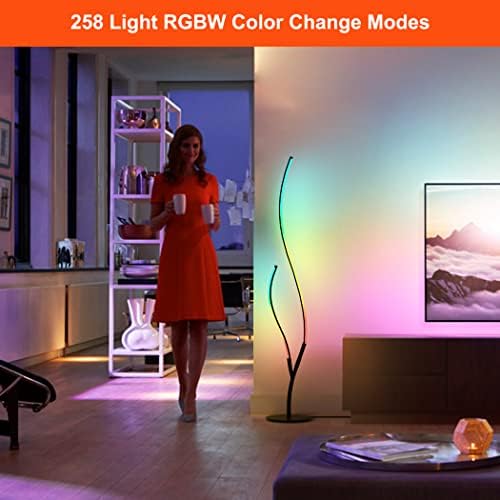 RGBW модерна спирална подна ламба за канцеларија за дневна соба во спална соба, затемнета црна стоечка предводена ламба за читање со далечинско,