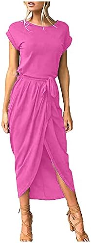 Nokmopo плус големина фустани обична цврста боја со долга ракава лента тенок неправилен фустан