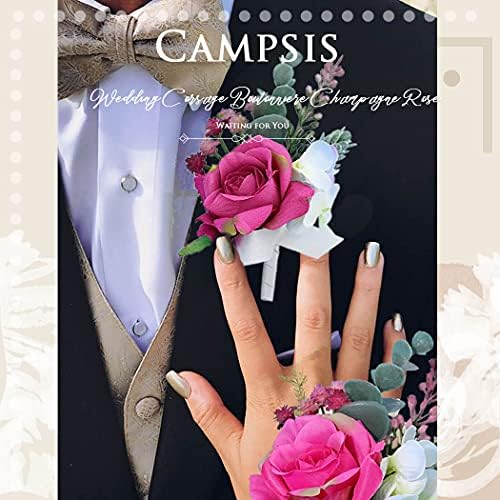 CAMPSIS Свадба Корсаж Бутониере постави розови розови цветни зглобови на невестата, цветни декор невеста девојки дама додатоци за матурска