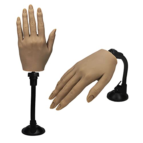 Силиконска пракса рака за акрилни нокти, флексибилна свиткана женска манекенска големина практика на рака со штанд за нокти практикуваат