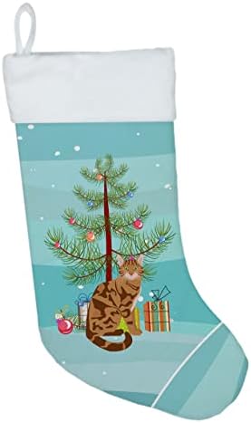 Богатства на Каролина CK4747CS Бенгалска мачка Среќен Божиќ Божиќно порибување, камин што виси чорапи Божиќна сезона забава Декорации