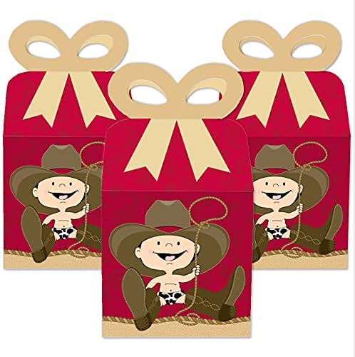 Голема Точка На Среќа Мал Каубој - Квадратни Кутии За Подароци За Подароци-Западен Туш За Бебиња Или Кутии За Лакови За Роденденски Забави-Комплет