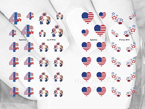 Налепници за пренесување на ноктите на ноктите налепници на налепници 48 парчиња одмор 4 -ти јули - момче девојче американско знаме за срцев