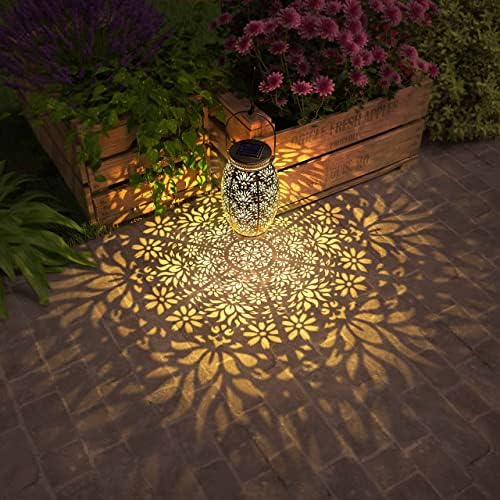 SpenLife соларни фенери на отворено виси светла водоотпорна метална градина декоративна за дизајн на маса со Moon Star Sun LED LED