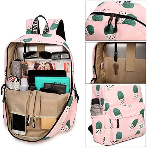 Мајер лесна училишна торба за патувања со ранец со лаптоп за тинејџери, кактус, розова