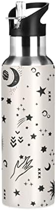 Glaphy Sun Moon Star Witchery Print 20 oz шише со вода, шише со вода со слама капаци изолиран не'рѓосувачки челик, за трчање,