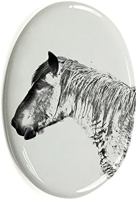 Арт Дог Рибар Белгиски коњ, овална надгробна плоча од керамичка плочка со слика на коњ