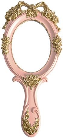Нериен рачно огледало суета шминка огледало патување принцеза метална козметичка огледало преносно овални врежани розови огледала декоративни биро