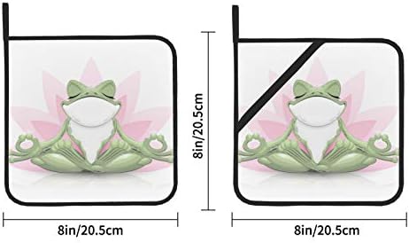 Смешна медитација од жаба од дрво, јога жаба кујна поставува отпорни на топлина, држачи за квадратни тенџериња 2 парчиња кујнски крпи