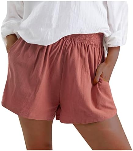 Шорцеви за жени, женски летни летни еластични еластични половини удобни шорцеви со џебни шорцеви на плажа шорцеви