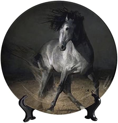 Лигутари животинска уметност керамичка декоративна чинија, прекрасен свет на коњи дизајн уметност со штанд керамички украс што