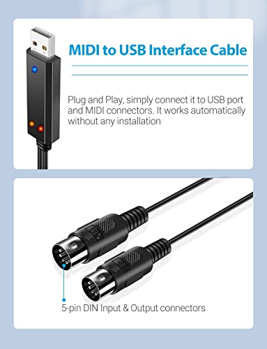 Urwoow USB MIDI кабелски конвертор Адаптер кабел компјутер лаптоп до синтисајзер за тастатура електронски тапан електричен удар цевки