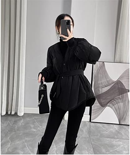 Црна црна кратка јакна женски зимски корејски стил тенок палто за половината