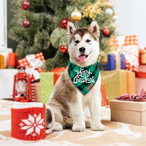 Малиер 2 пакет кучиња бандана, Божиќно класично биволско карирано печатење кучиња бандана, миленичиња шал триаголник бибс kerchief дандана додатоци