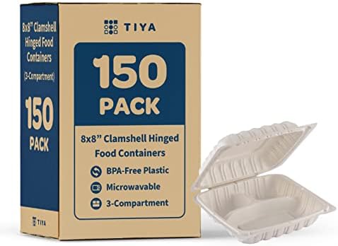 Контејнери за храна со милијарди Tiya - бело најголемиот дел 150 пакет, 8x8in. - да одиме 3 контејнери за складирање на оддели