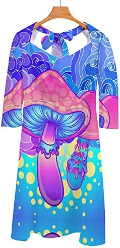 Магични печурки Психоделична халуцинација женски летен обичен фустан V-врат со средна должина на ракав, ленти од лајт, одблесоци Миди Сундерс
