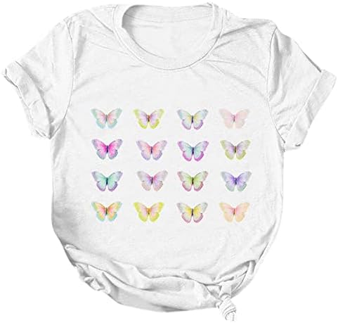 Женски летни врвови кошули за жени случајна летна маица цветна пеперутка бела црна лабава врвна жена