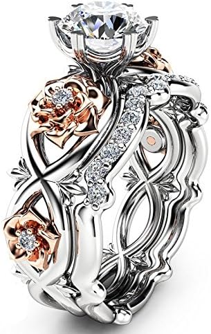 Прстени за ангажман на пасијанс за жени сребрени цветни цветни прстени розово позлатени кружни исечени цирконија невестински прстен