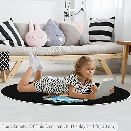 Llnsupply Детска килим 4 ft Големи килими со тркалезно подрачје за девојчиња бебе бебе - летен слоган на зајдисонце, домашен декор преклопен