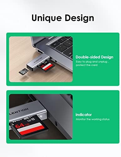 Lenter USB 3.0 Type A до SD/Micro SD картички читач, адаптер за картички SD 3.0 за SD/SDXC/SDHC, Micro SD/Micro SDXC/Micro SDHC картички