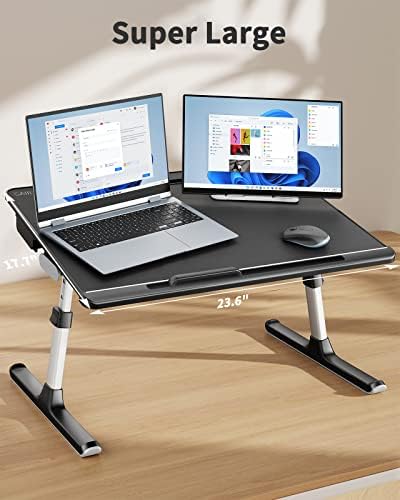 Табела за табела за лаптоп кревет, прилагодлива биро за кревети Саиџи за лаптоп, скут за лаптоп, екстра голем супер стабилен склоп на лаптоп