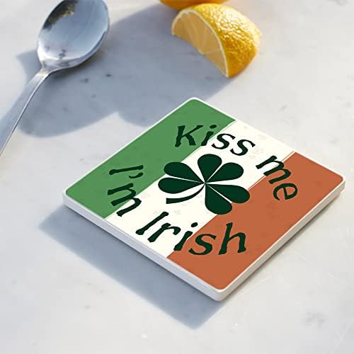 Бакни Ме Јас Сум Ирски Шамрок Зелена 4 х 4 Абсорбента Керамички Квадратни Подлоги Пакет од 4