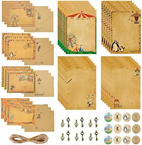 Гроздобер стационарна хартија и коверти сет, пишување букви од канцелариски материјал и коверти вклучува 24 листови Антички букви