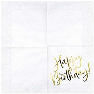 Бели и златни „Среќен роденден“, салфетки за забава x 20