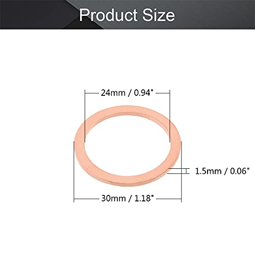 Mromax Бакар Рамен Мијалник Запечатување Подлошки - M24 Метрички Круг Заптивка заптивка 0.94 id x 1.18 OD x 0.06 Дебелина Хардвер