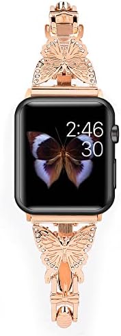 Наменето за бенд на Apple Watch Симпатична луксузна метална лента од не'рѓосувачки метал за жени 38/40/41мм Елегантна нараквица со сјајна