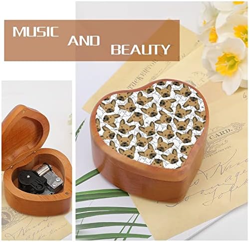 Браун булдог дрвена музичка кутија срце форма на срце, музичка кутија гроздобер дрвена часовна музичка кутија подароци