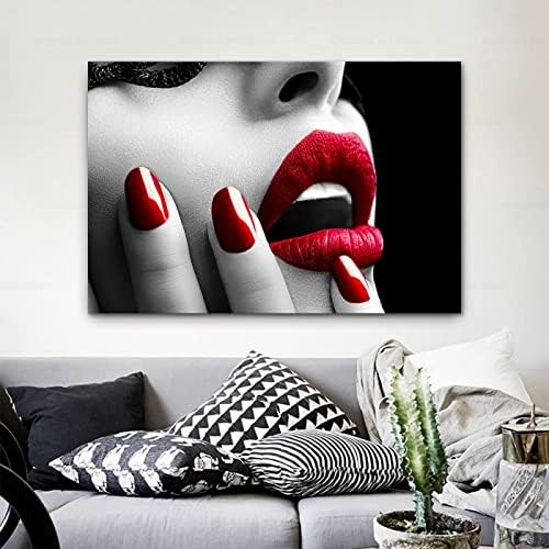 Секси жени црвени усни и нокти за нокти салон за платно платно печатење wallид декорација сликање платно постер за бања во спална соба